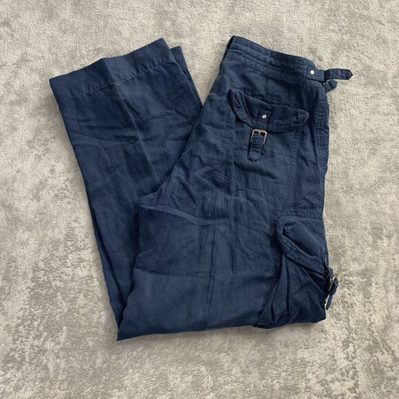 Polo Ralph Lauren Pants Mens 33x32” Blue Military Cargo Silk Linen Paratrooper - Picture 1 of 14